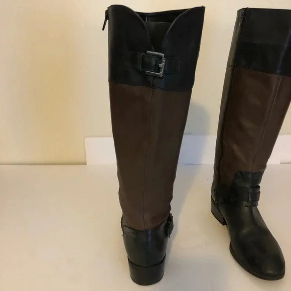 Lauren Ralph Lauren 7B Two Tone Brown and Black Leather Riding Boots Womens - Picture 6 of 14